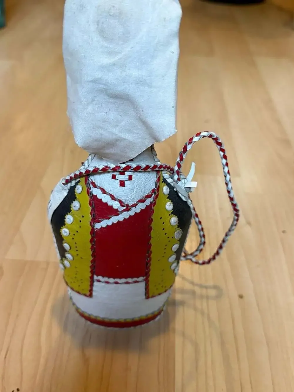 Vintage Yugoslavian Folk Art Leather Wrap Liquor Bottle Female Decanter Flask